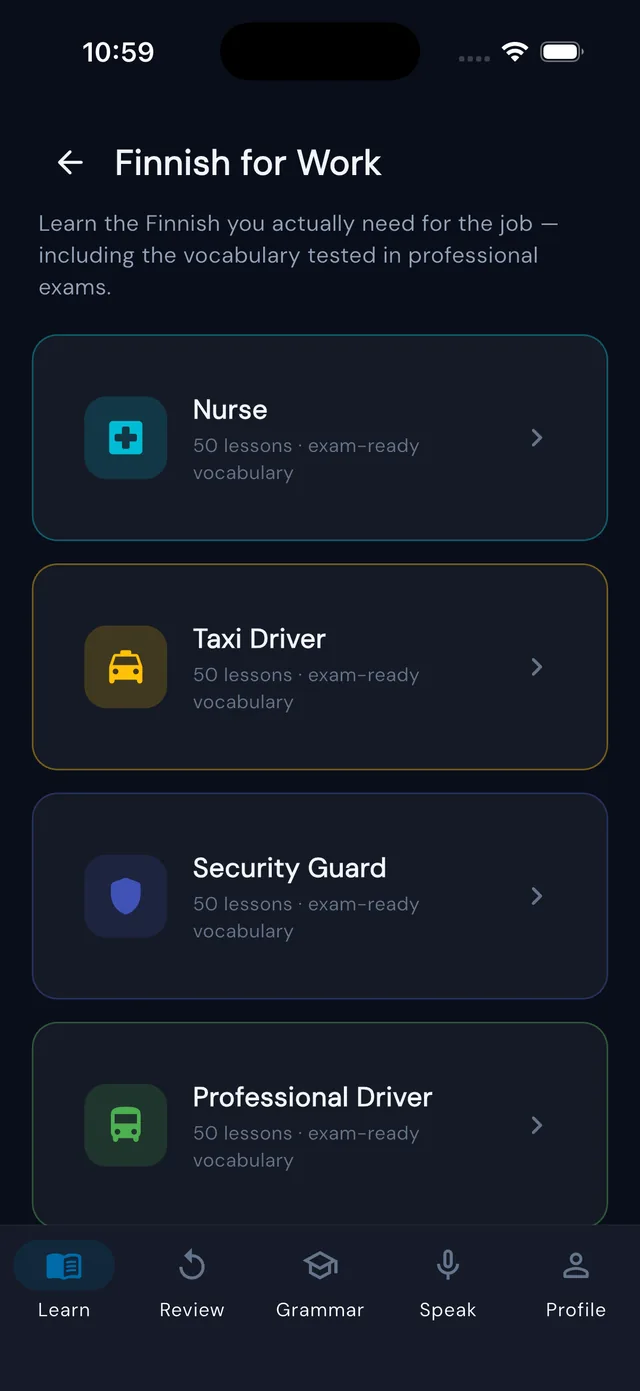 Finnish for Work — profession courses