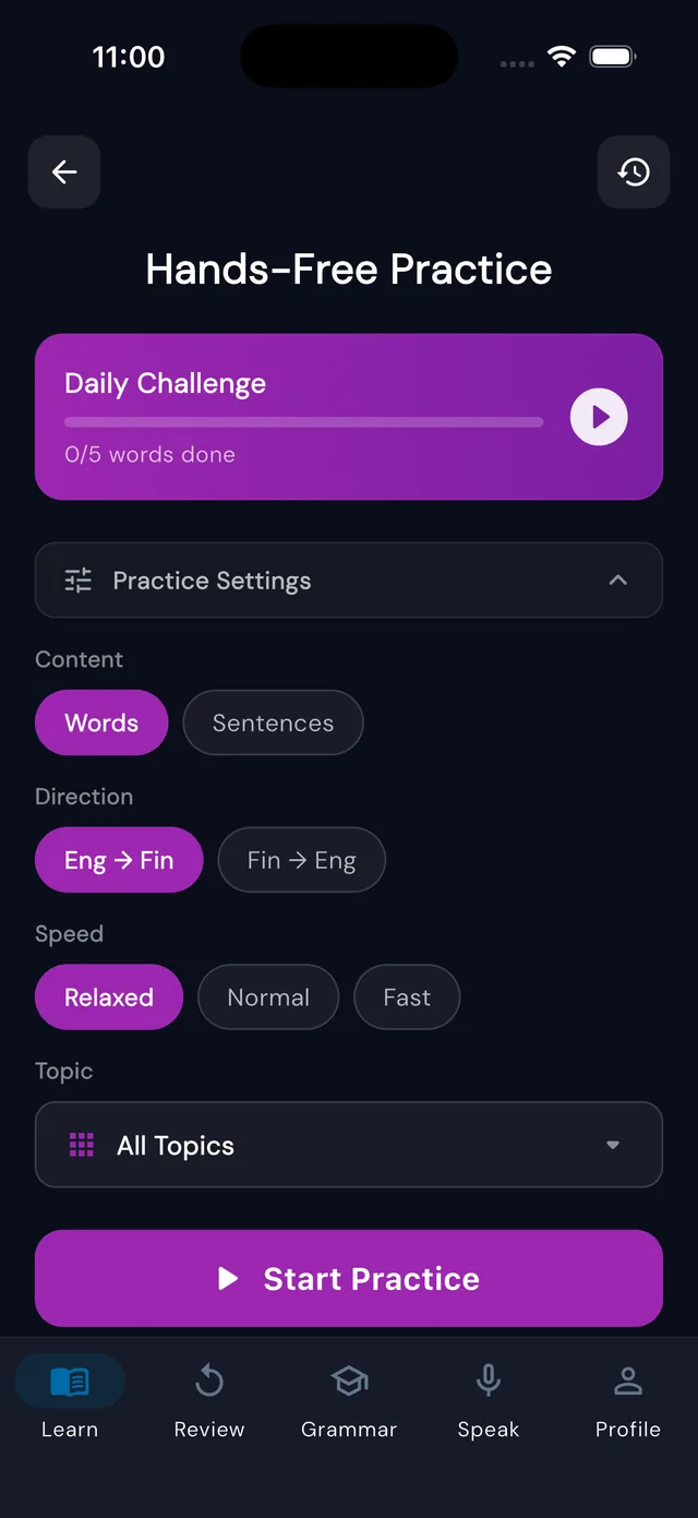 Hands-free speaking practice
